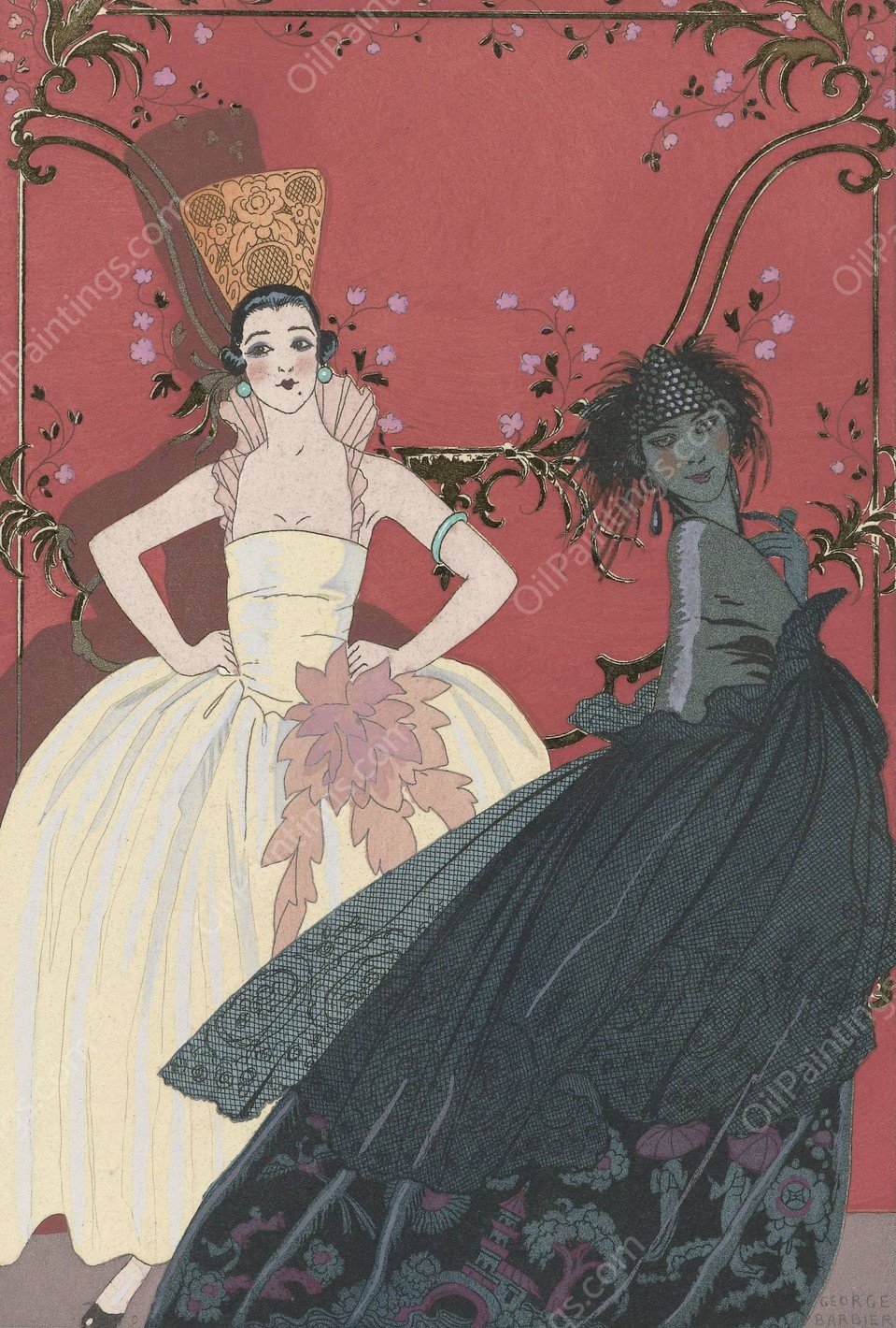 Le Jour et la Nuit  by George Barbier - Hand-Painted Oil Painting Reproduction