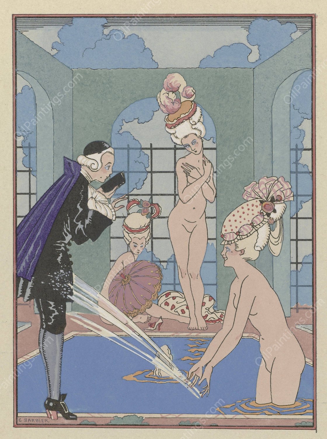 L'Eau  by George Barbier - Hand-Painted Oil Painting Reproduction
