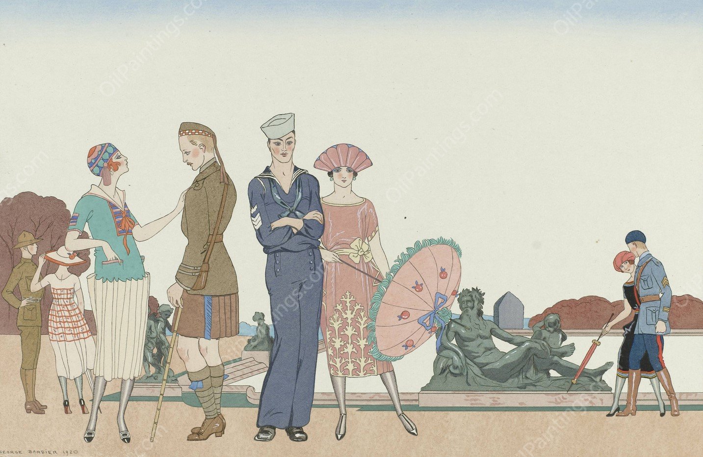 Les allies a Versailles  by George Barbier - Hand-Painted Oil Painting Reproduction