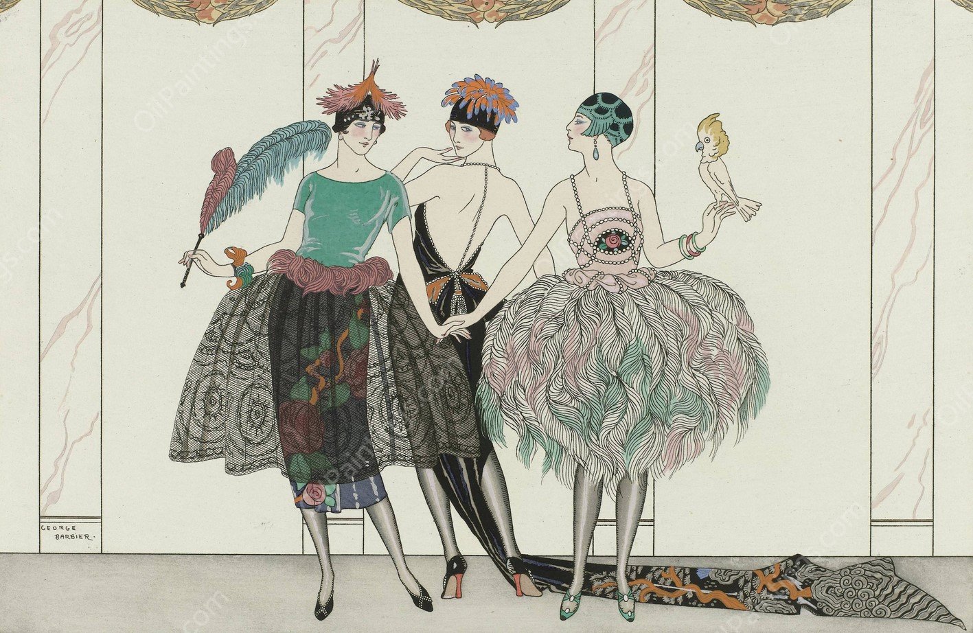 Les Belles Sauvagesses de 1920  by George Barbier - Hand-Painted Oil Painting Reproduction