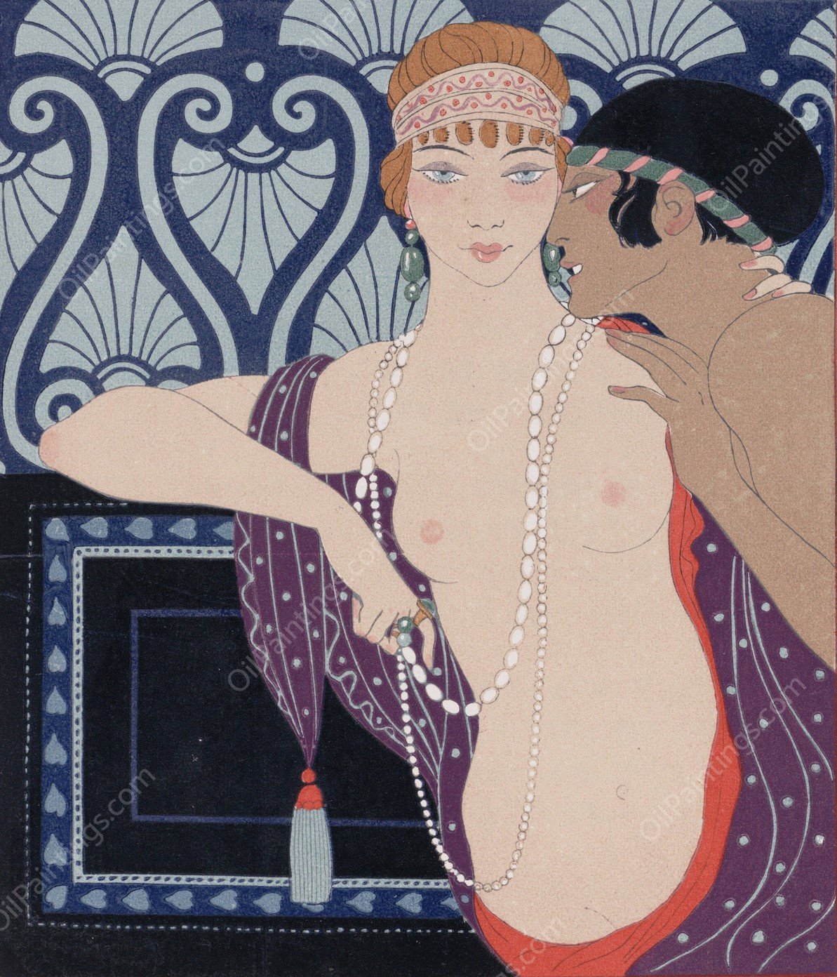 Les Trois Beautes de Mnasidika  by George Barbier - Hand-Painted Oil Painting Reproduction