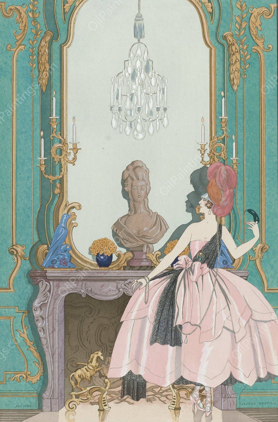 Mademoiselle Sorel en grand habit  by George Barbier - Hand-Painted Oil Painting Reproduction