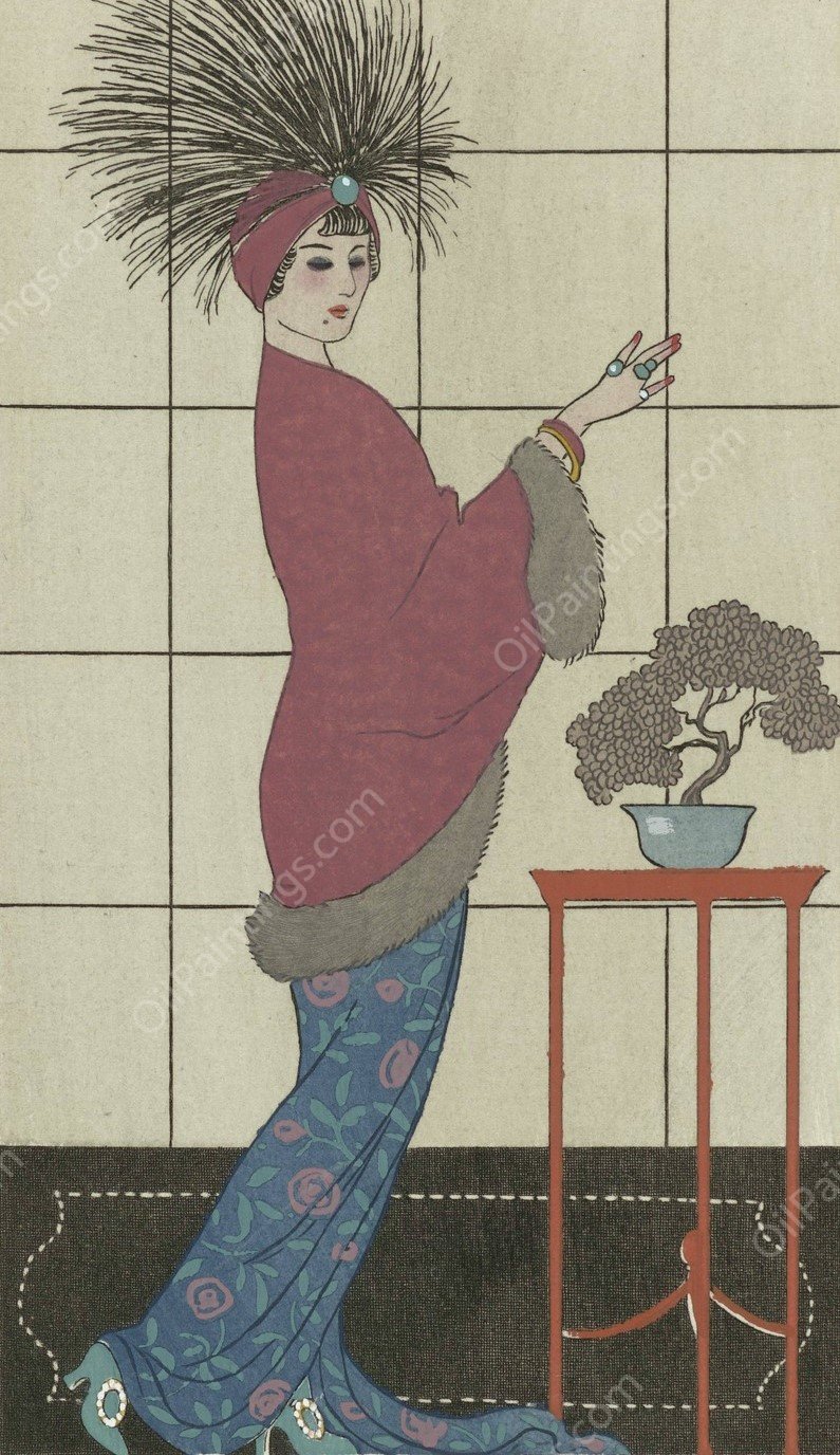 Manteau de Damas ros  by George Barbier - Hand-Painted Oil Painting Reproduction