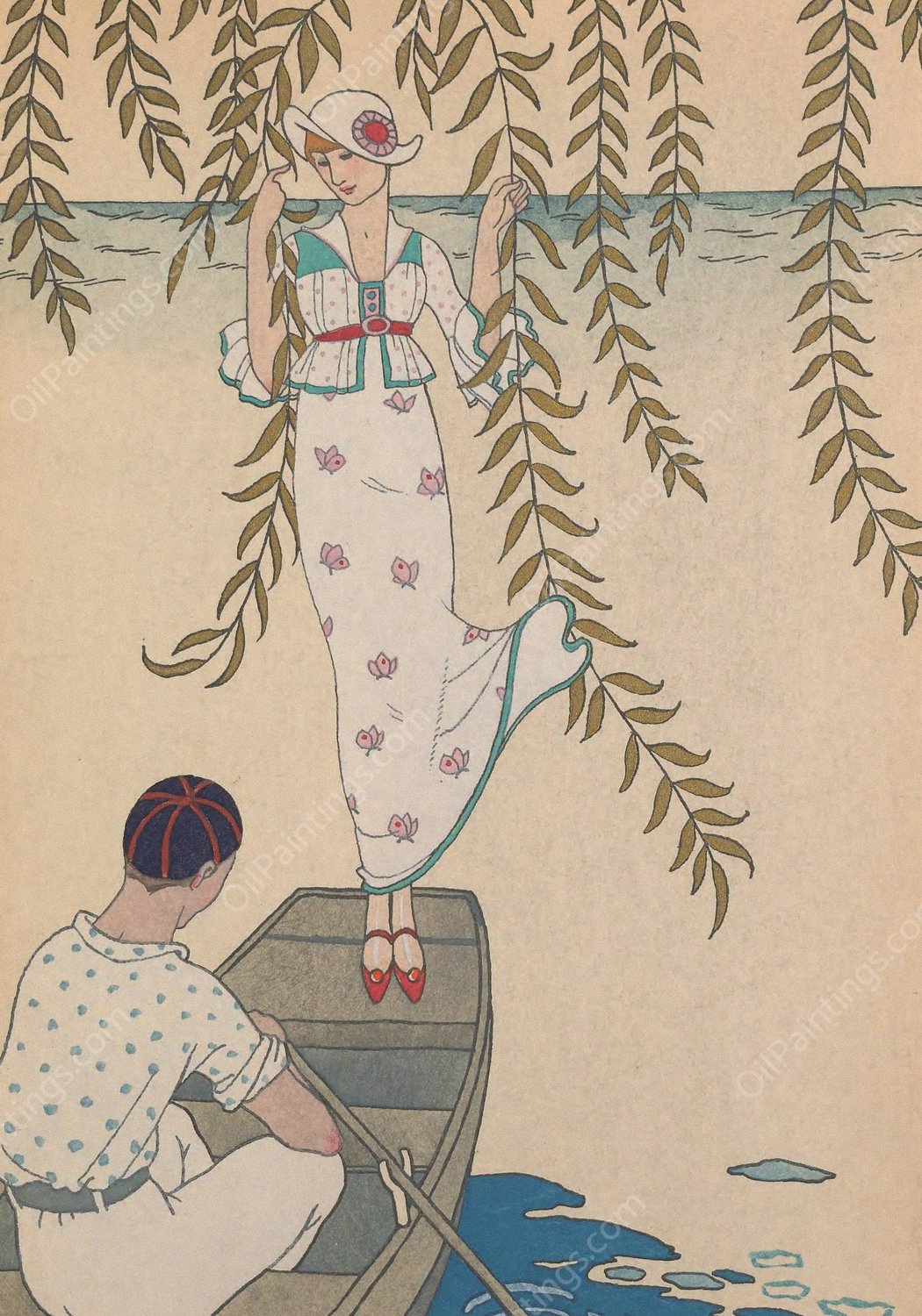 Midi Sur L'eau  by George Barbier - Hand-Painted Oil Painting Reproduction