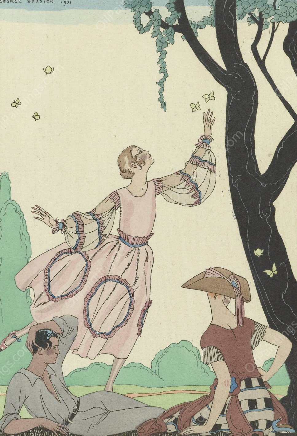 Papillons; France XXe siecle  by George Barbier - Hand-Painted Oil Painting Reproduction