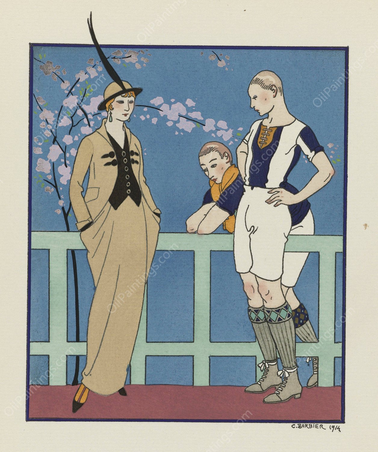 Rugby; Costume tailleur de Redfern  by George Barbier - Hand-Painted Oil Painting Reproduction