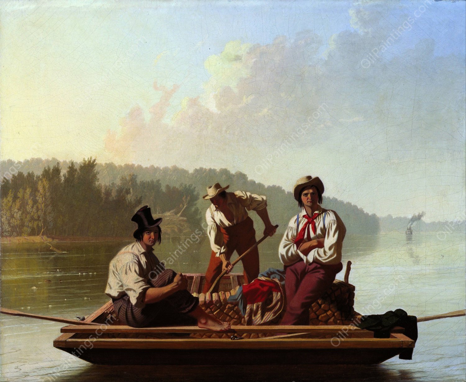 Boatmen on the Missouri by George Caleb Bingham - Hand-Painted Oil Painting Reproduction