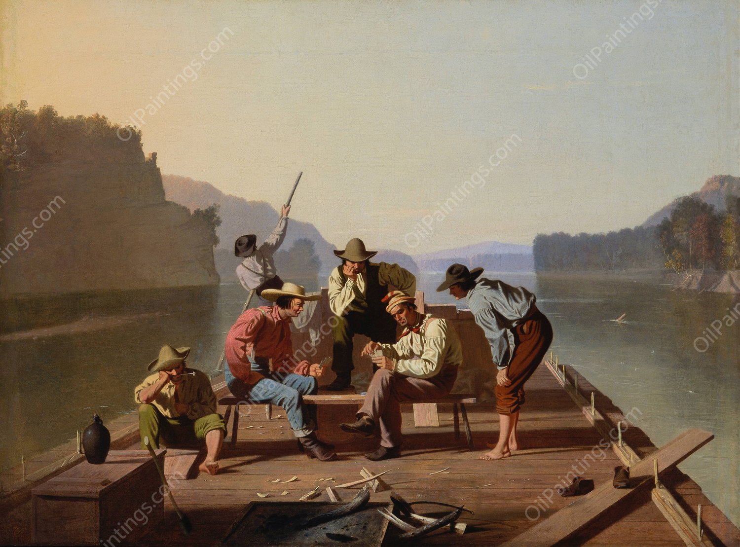 Raftsmen Playing Cards  by George Caleb Bingham - Hand-Painted Oil Painting Reproduction