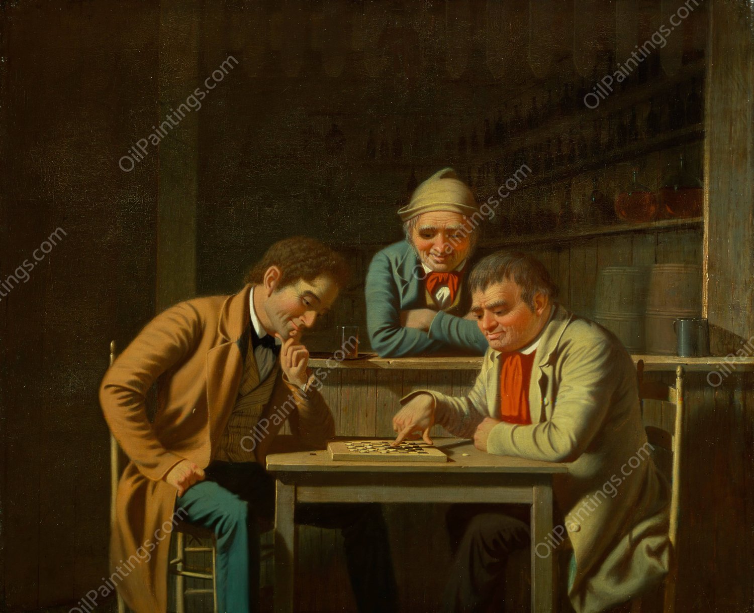 The Checker Players  by George Caleb Bingham - Hand-Painted Oil Painting Reproduction