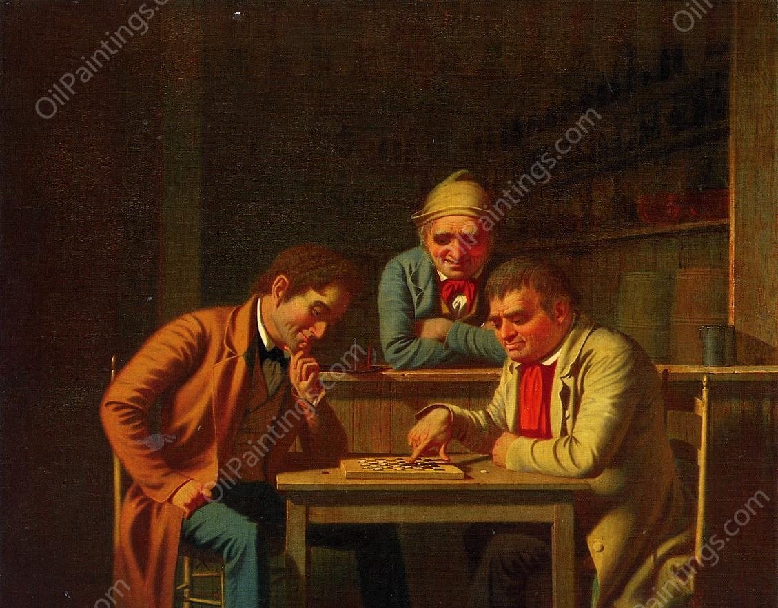 The Checker Players;also known as Playing Checkers by George Caleb Bingham - Hand-Painted Oil Painting Reproduction
