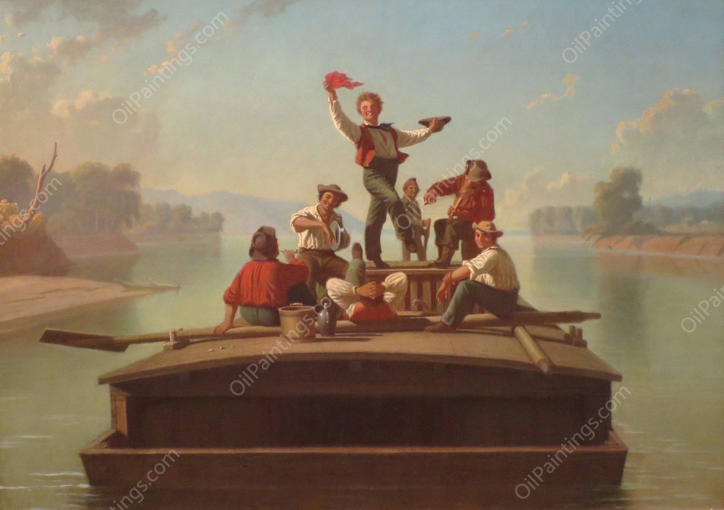 The Jolly Flatboatman  by George Caleb Bingham - Hand-Painted Oil Painting Reproduction