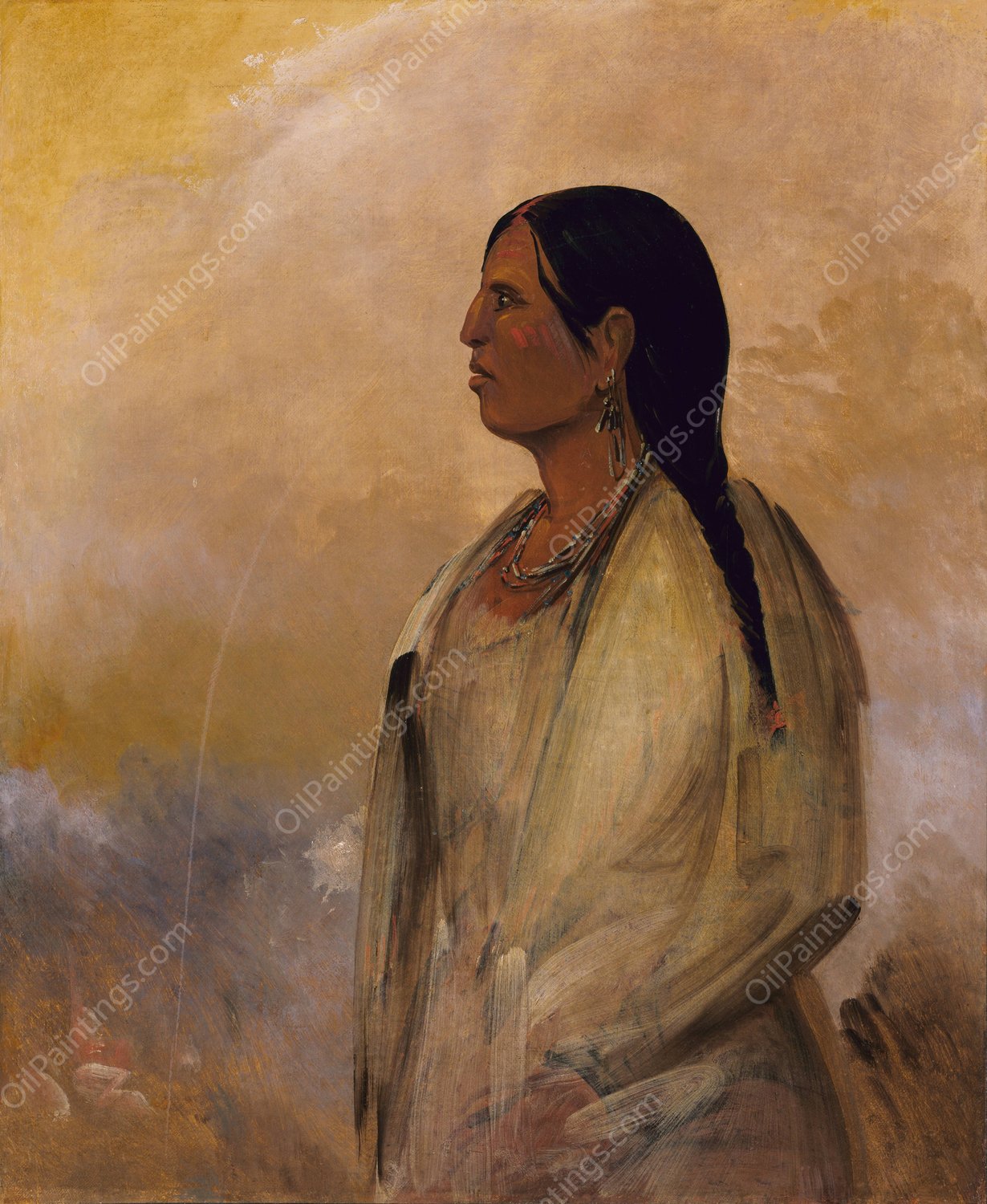 A Choctaw Woman  by George Catlin - Hand-Painted Oil Painting Reproduction