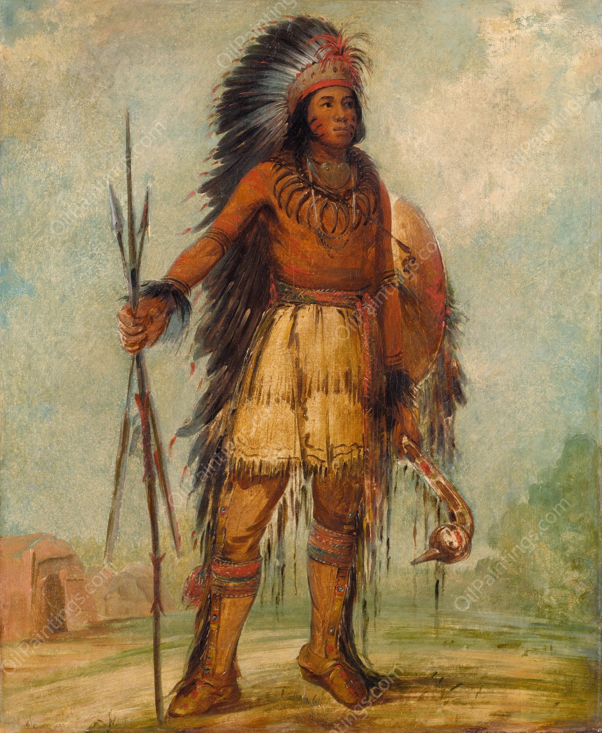 A-Wun-Ne-Wa-Be, Bird of Thunder  by George Catlin - Hand-Painted Oil Painting Reproduction
