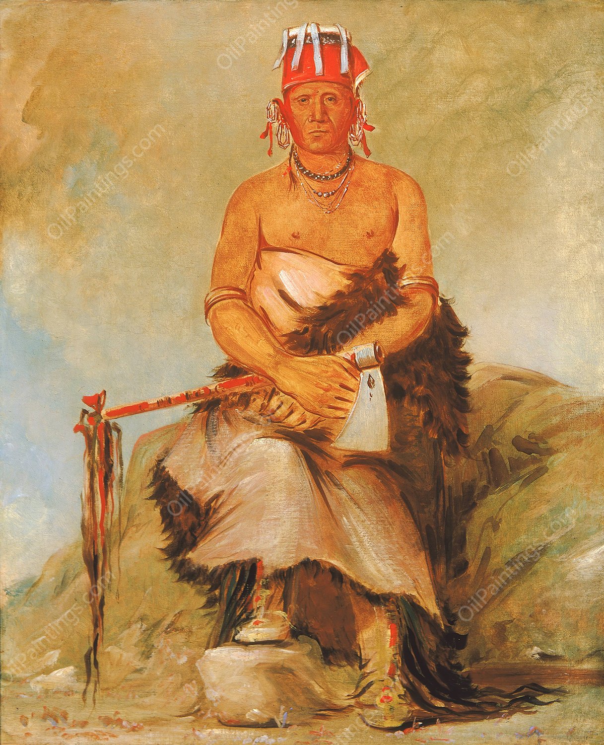 A'h-Sha-La-Coots-Ah, Mole In The Forehead, Chief of The Republican Pawnee  by George Catlin - Hand-Painted Oil Painting Reproduction