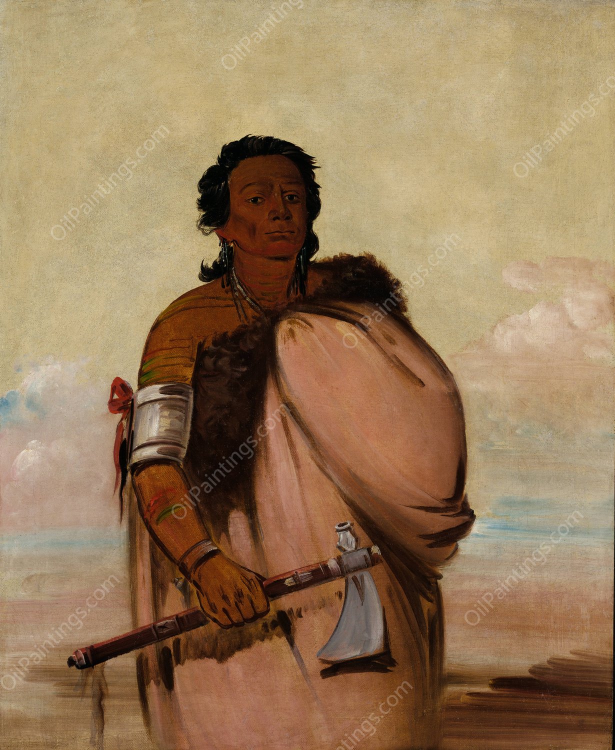 Ah'-Sho-Cole, Rotten Foot, a Noted Warrior  by George Catlin - Hand-Painted Oil Painting Reproduction