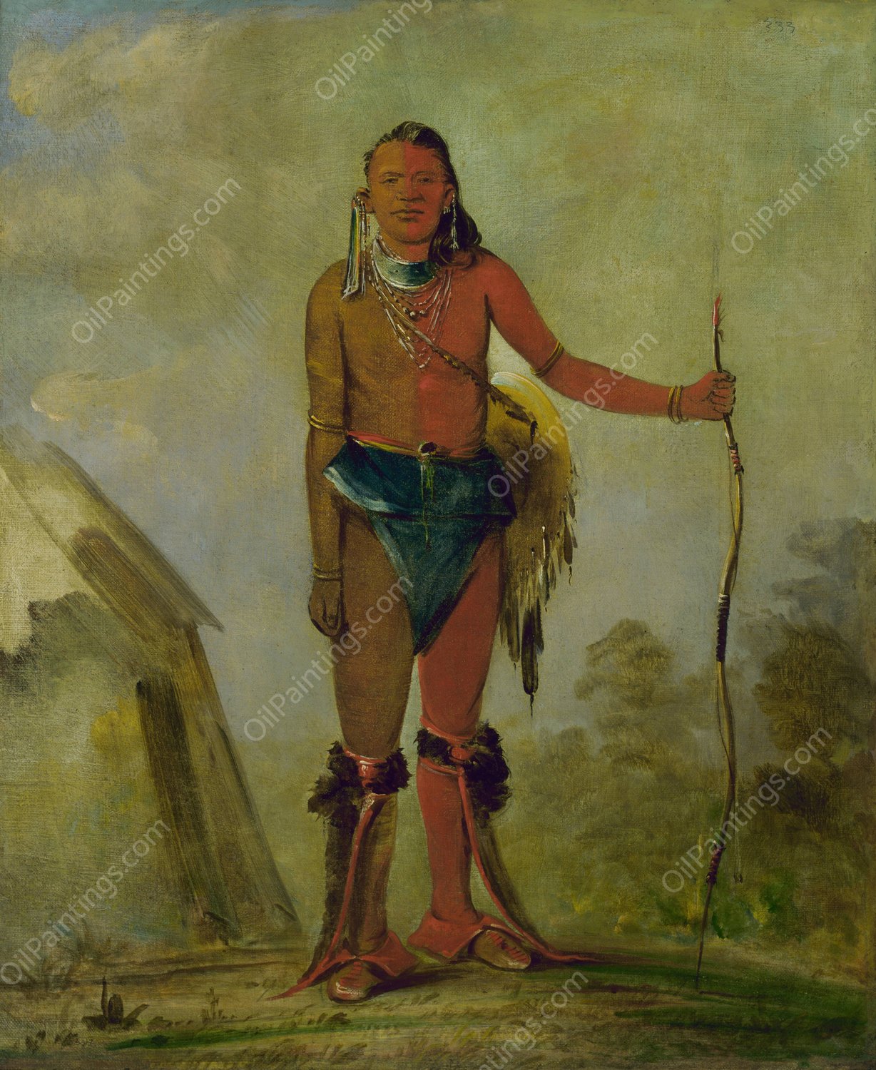 Aih-No-Wa, The Fire, a Fox Medicine Man  by George Catlin - Hand-Painted Oil Painting Reproduction