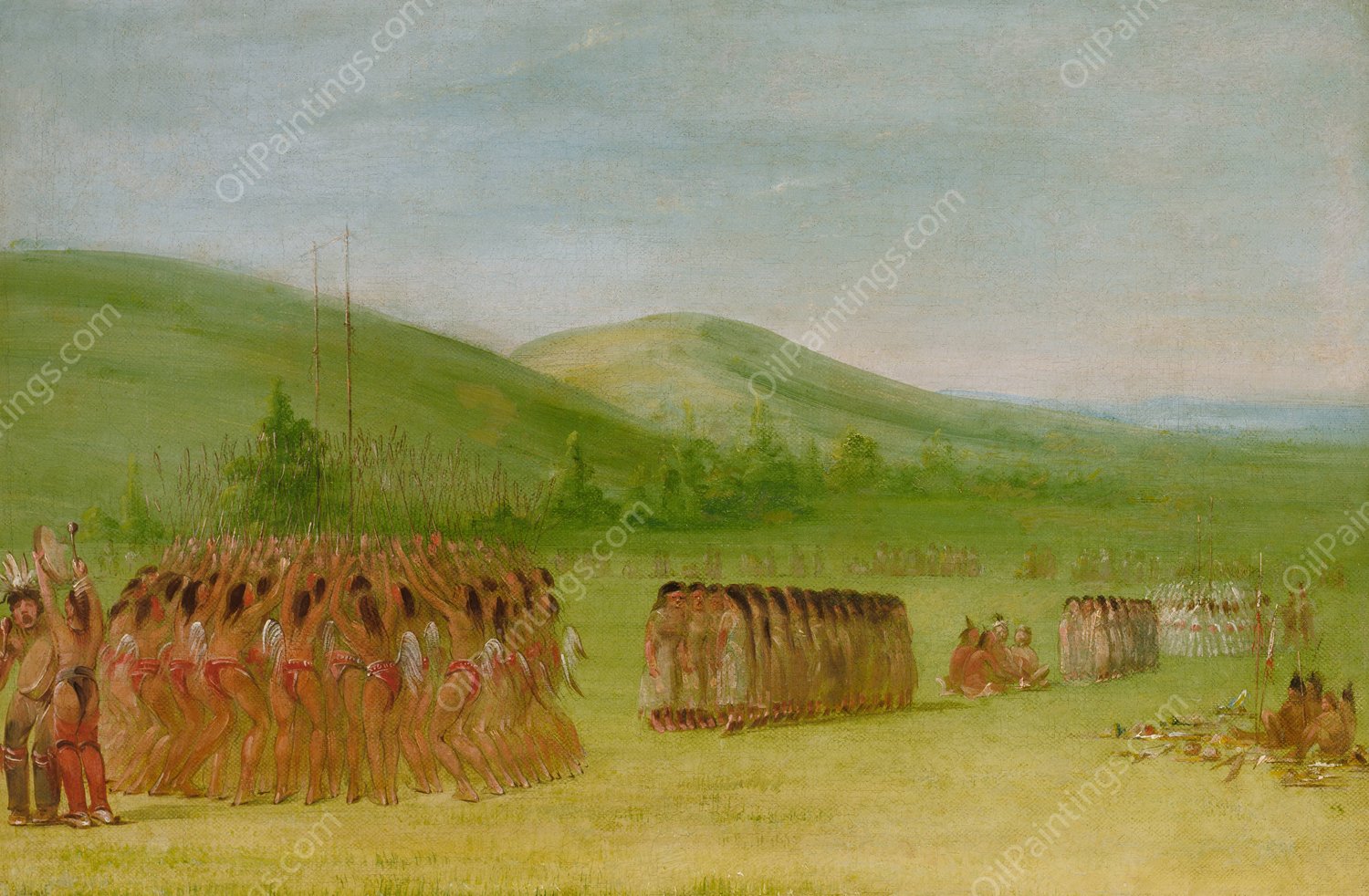 Ball-Play Dance, Choctaw  by George Catlin - Hand-Painted Oil Painting Reproduction