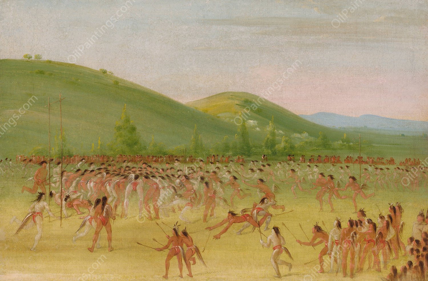 Ball-Play of The Choctaw-Ball Down  by George Catlin - Hand-Painted Oil Painting Reproduction
