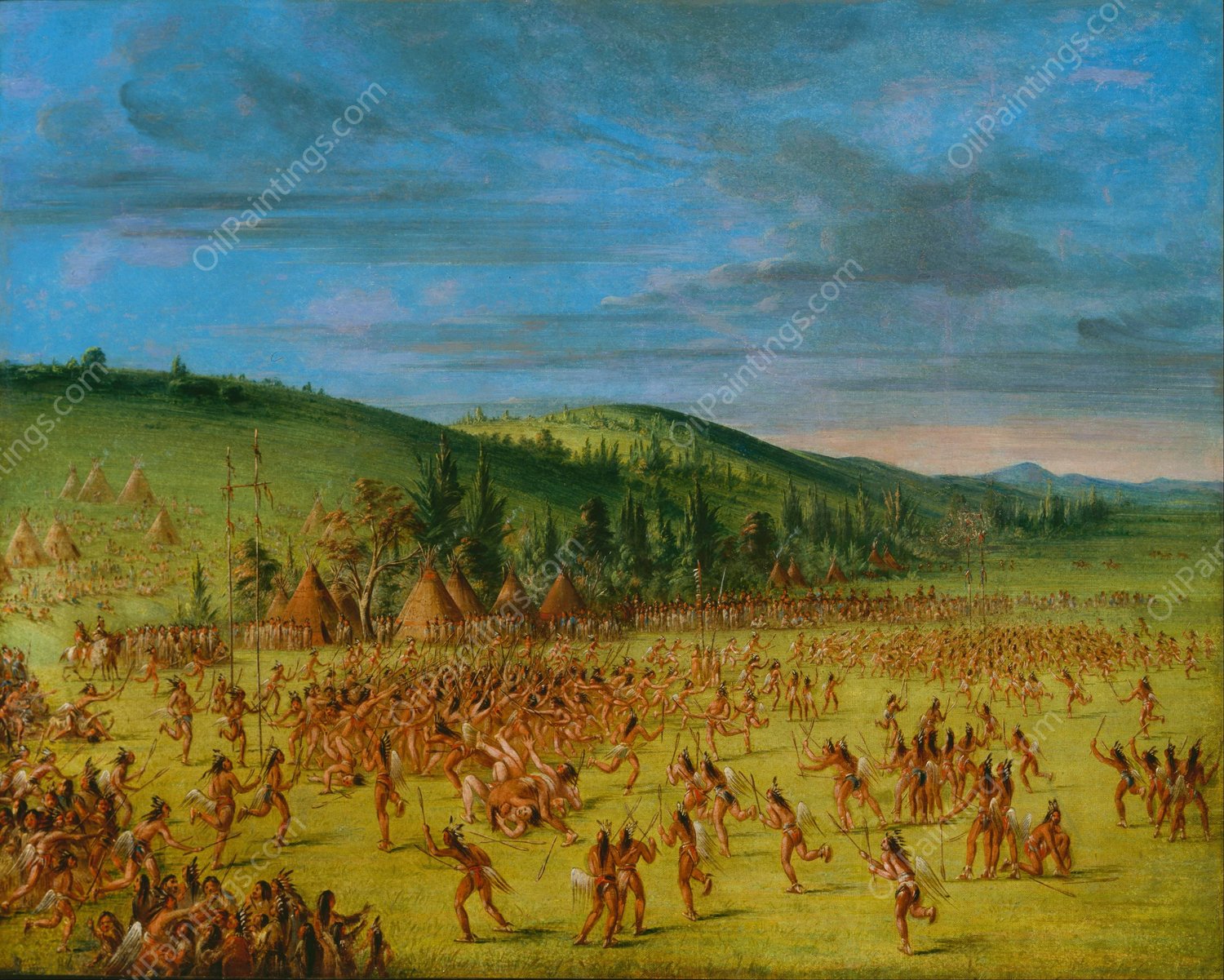 Ball-play of the Choctaw-Ball Up by George Catlin - Hand-Painted Oil Painting Reproduction
