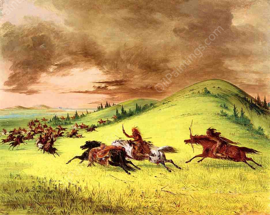 Battle Between Sioux and Sauk and Fox by George Catlin - Hand-Painted Oil Painting Reproduction