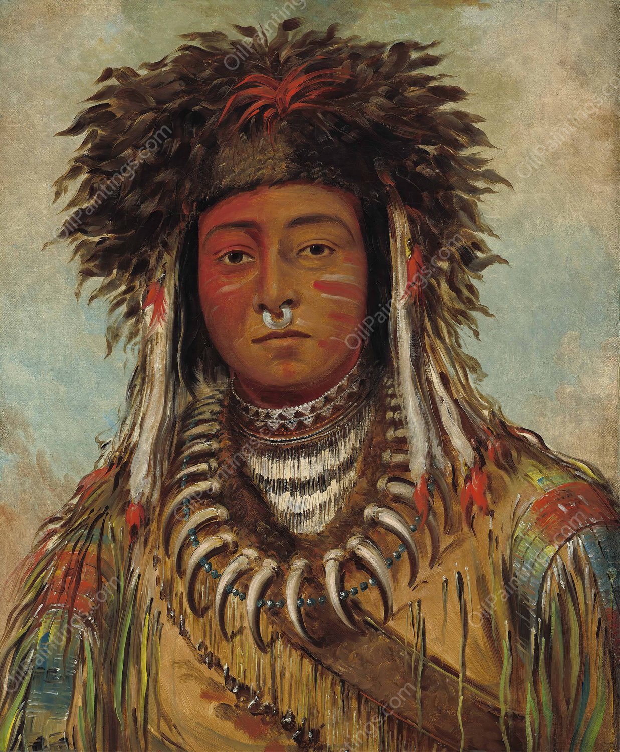 Boy Chief - Ojibbeway  by George Catlin - Hand-Painted Oil Painting Reproduction