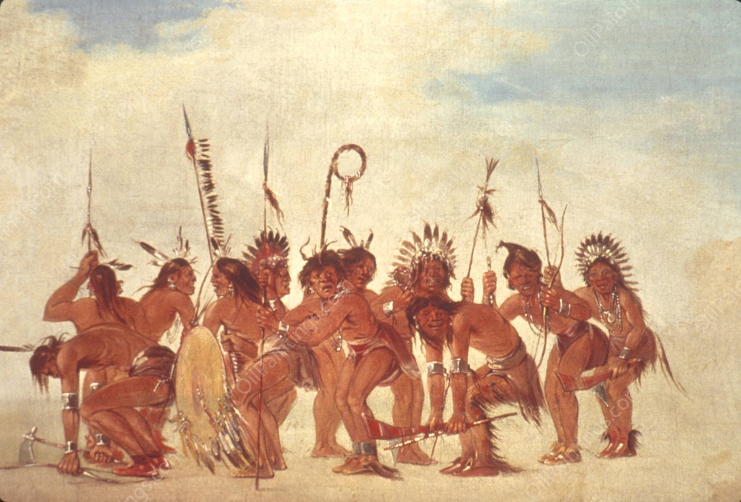 Braves' Dance At Fort Snelling  by George Catlin - Hand-Painted Oil Painting Reproduction