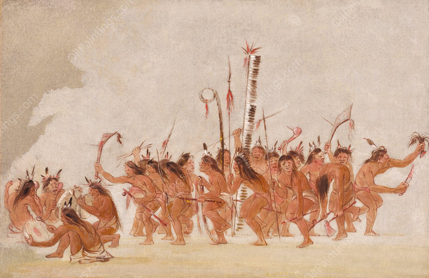 Braves' Dance, Ojibwa  by George Catlin - Hand-Painted Oil Painting Reproduction
