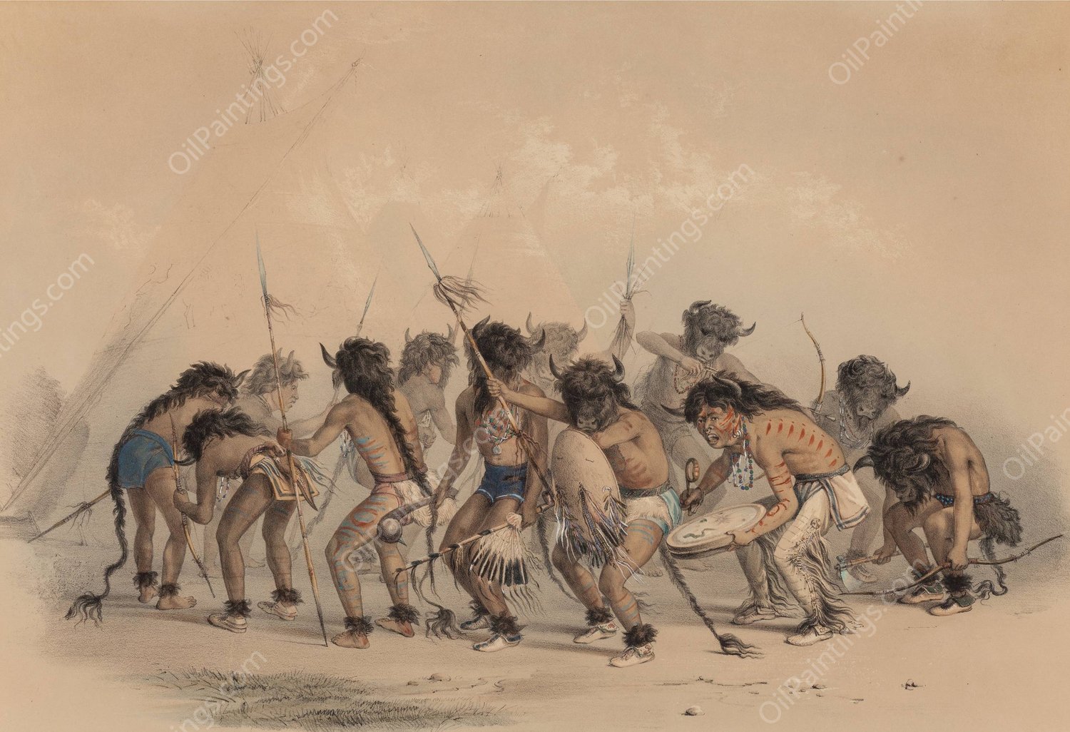 Buffalo Dance by George Catlin - Hand-Painted Oil Painting Reproduction