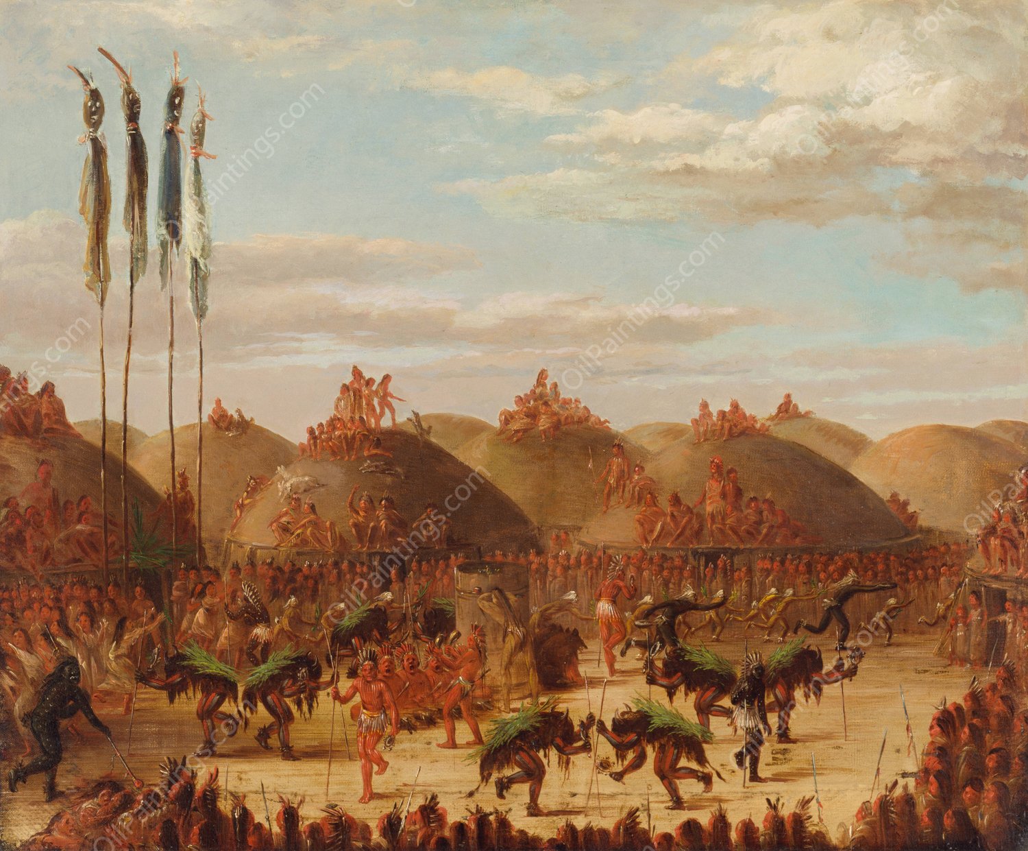 Bull Dance, Mandan O-Kee-Pa Ceremony  by George Catlin - Hand-Painted Oil Painting Reproduction