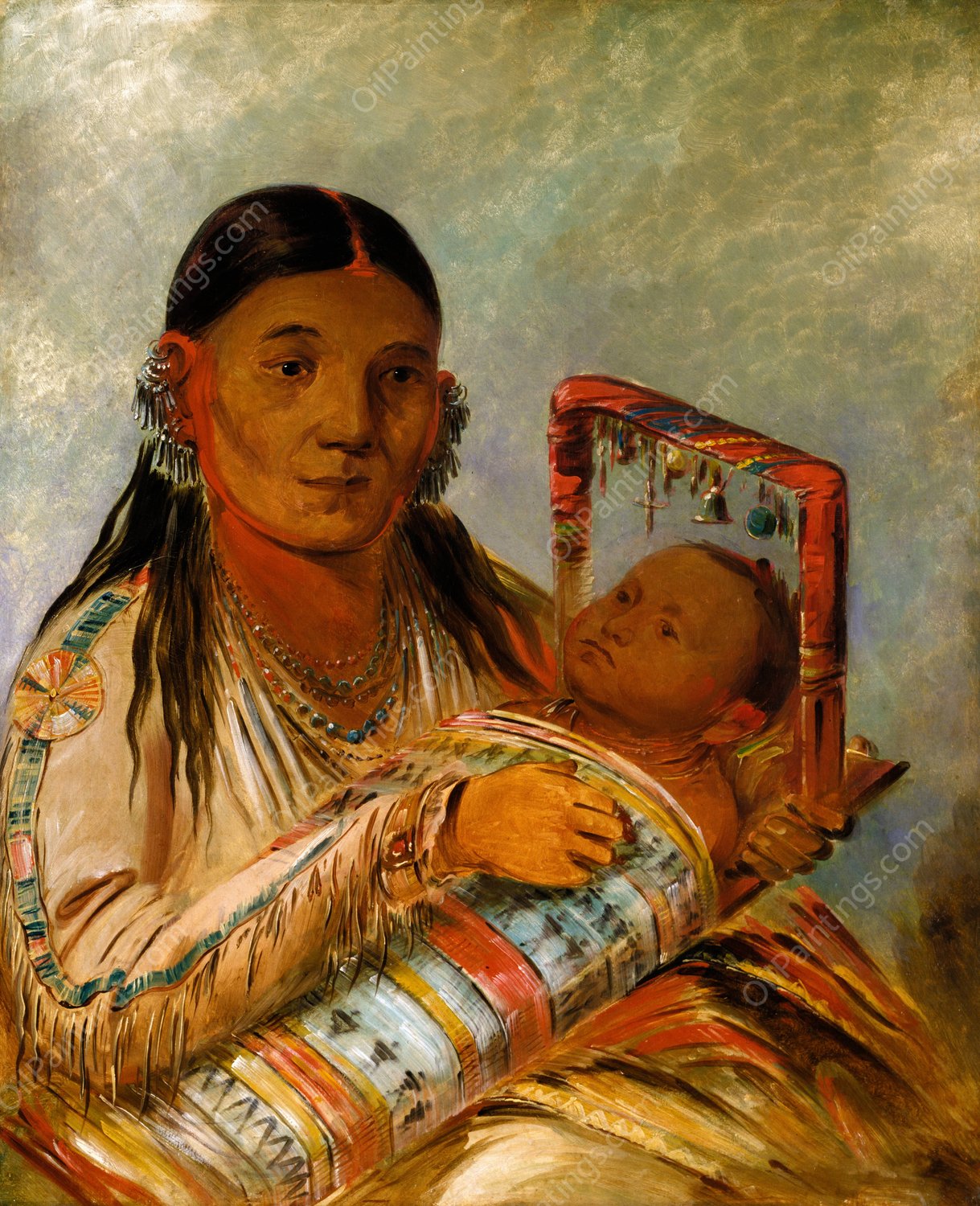 Chee-Ah-Ka-Tchee, Wife of Not-To-Way  by George Catlin - Hand-Painted Oil Painting Reproduction