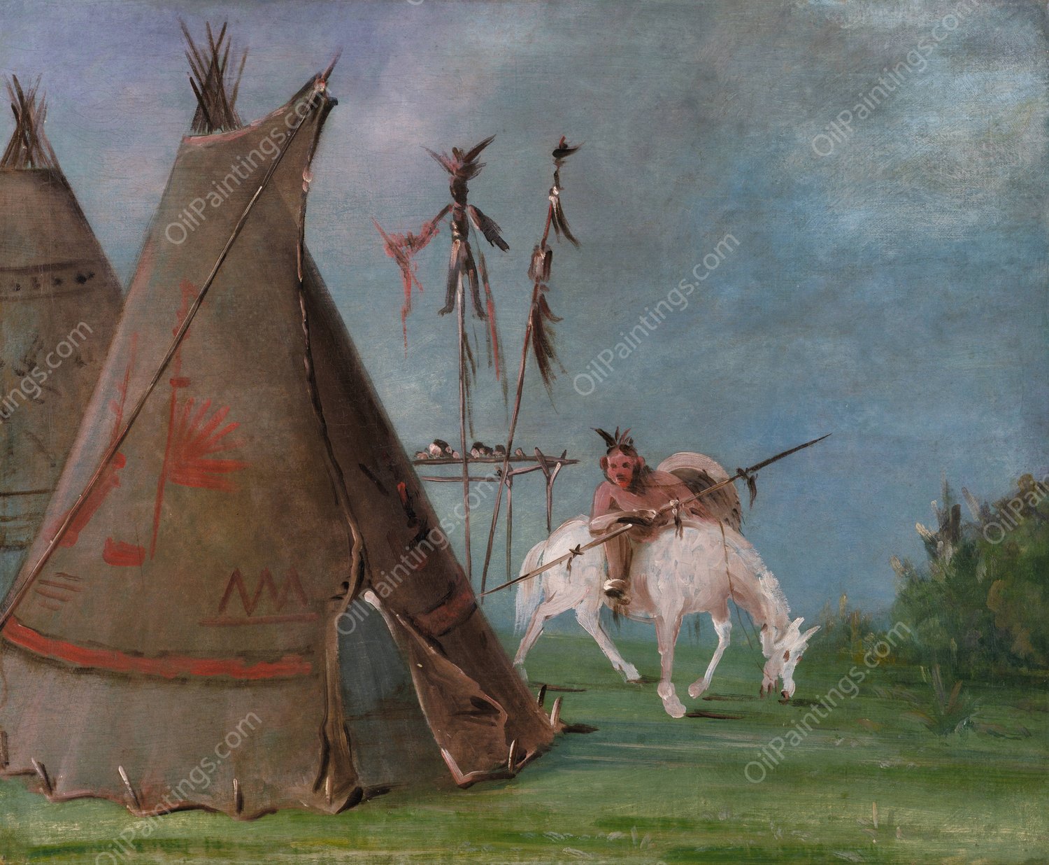 Comanche Lodge of Buffalo Skins  by George Catlin - Hand-Painted Oil Painting Reproduction
