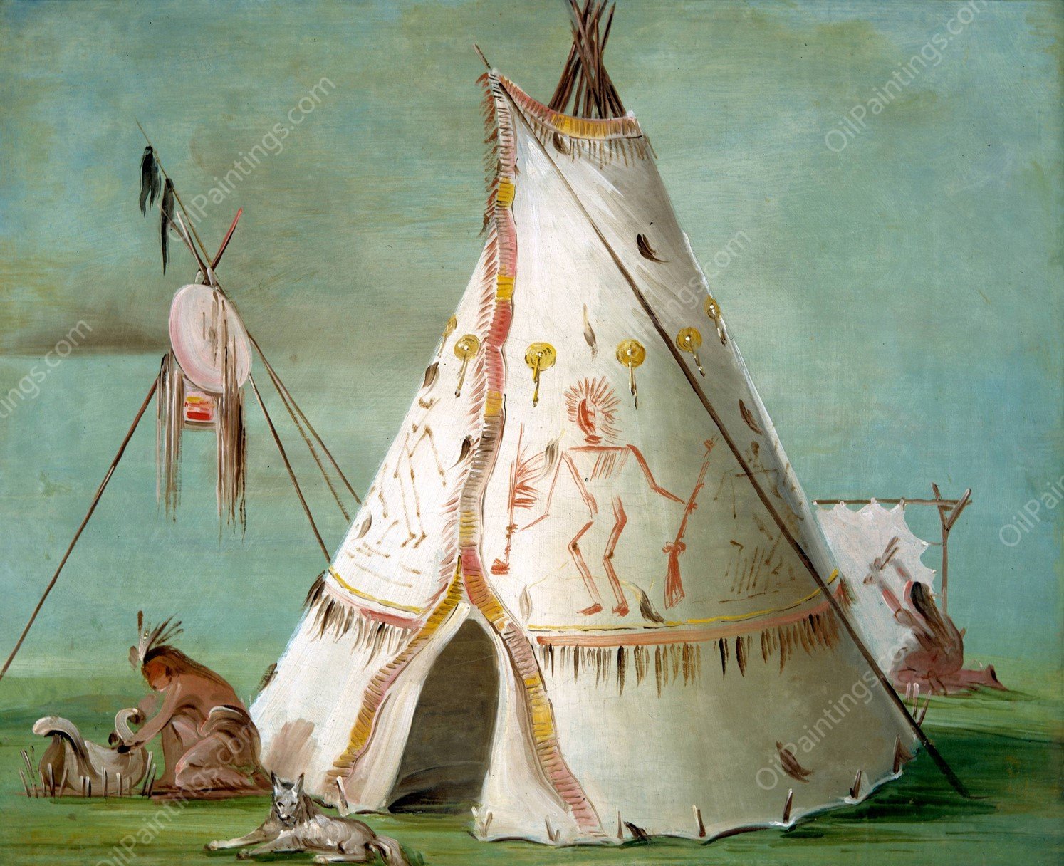 Crow Lodge Of Twenty-Five Buffalo Skins  by George Catlin - Hand-Painted Oil Painting Reproduction