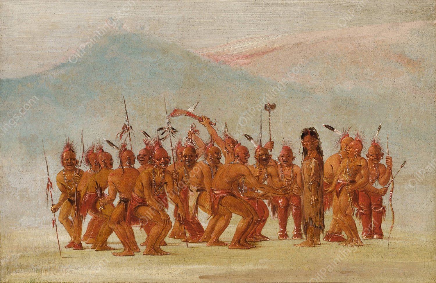 Dance To The Berdash  by George Catlin - Hand-Painted Oil Painting Reproduction