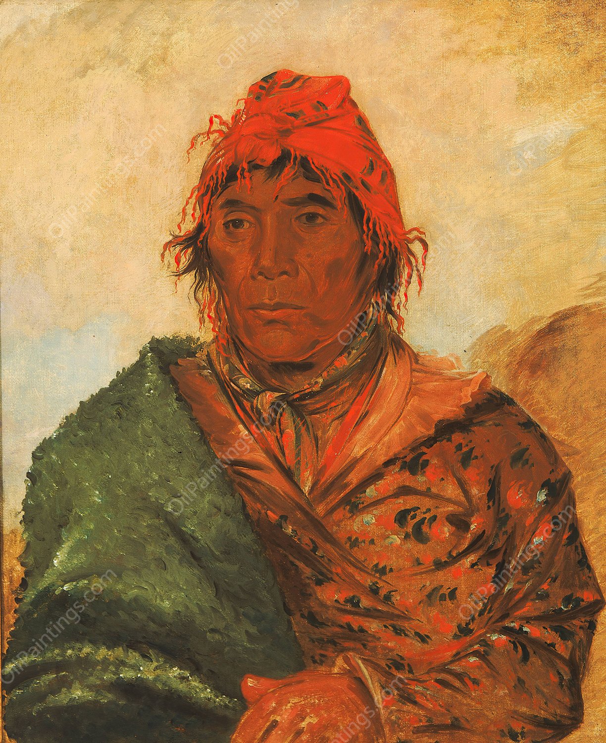 Ee-Mat-La-, King Phillip, Second Chief  by George Catlin - Hand-Painted Oil Painting Reproduction
