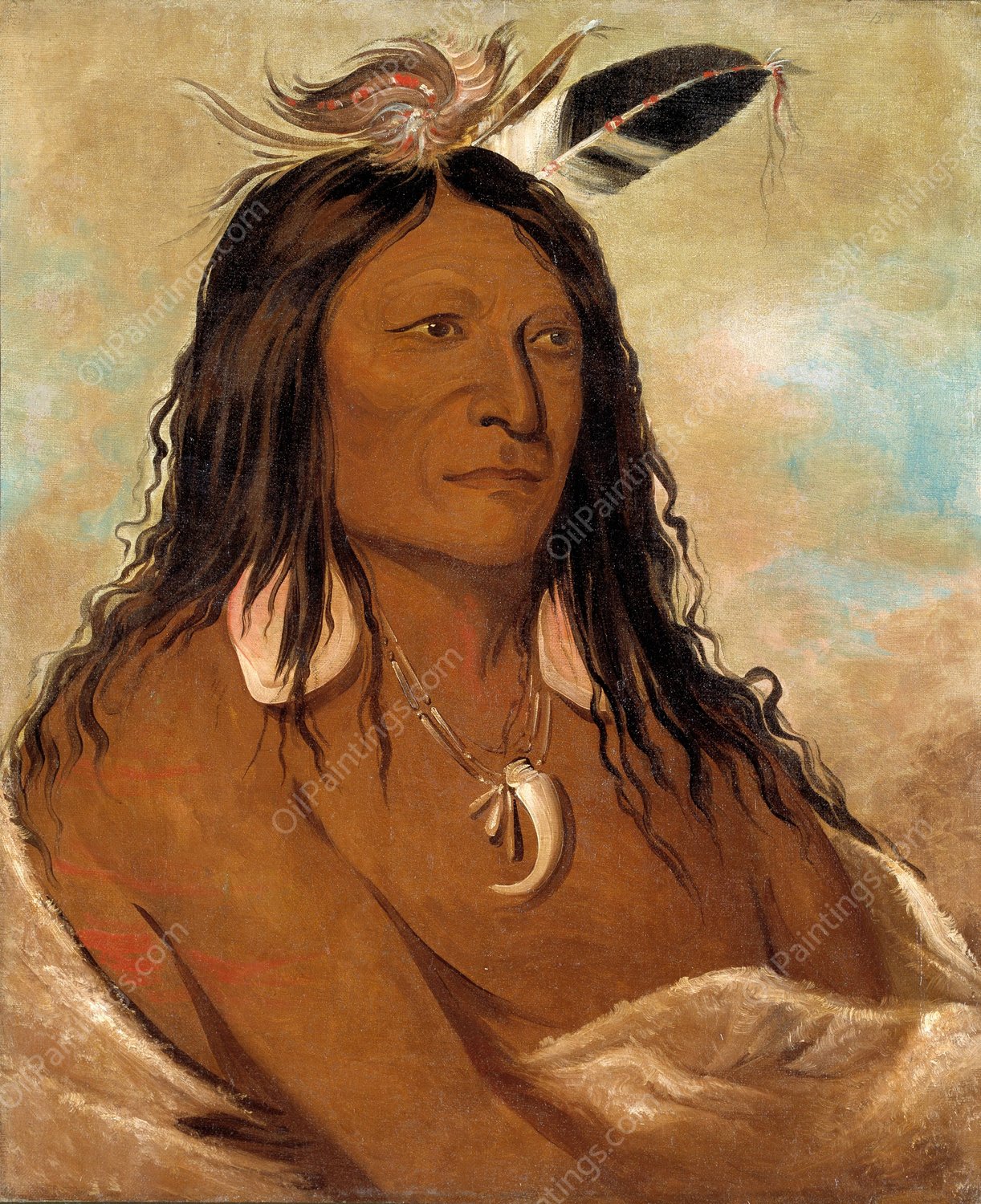 Ee-Shah-Ko-Nee, Bow And Quiver, First Chief of The Tribe  by George Catlin - Hand-Painted Oil Painting Reproduction