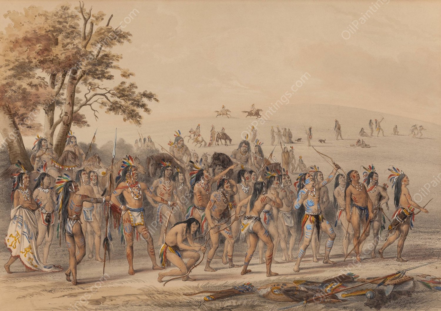 Game of the Arrow by George Catlin - Hand-Painted Oil Painting Reproduction