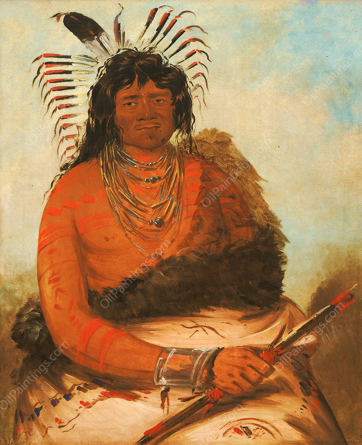 Hah-Nee, The Beaver, a Warrior  by George Catlin - Hand-Painted Oil Painting Reproduction