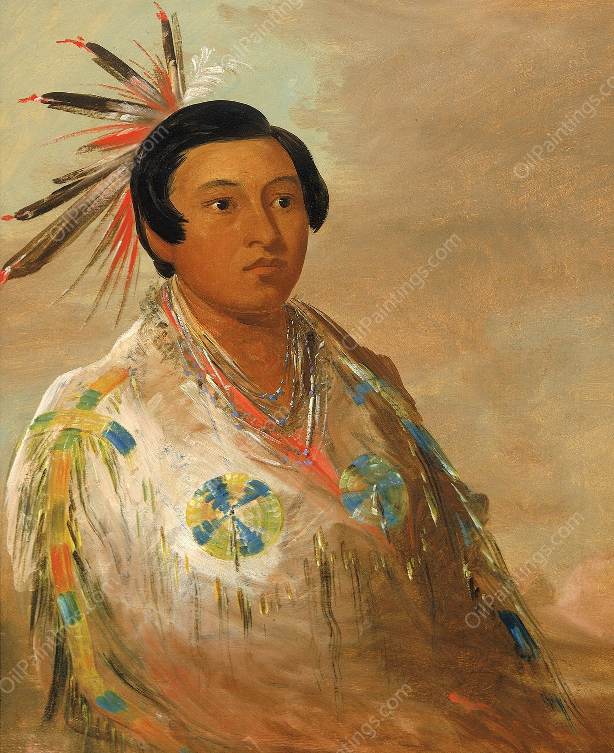 Hee-doh'ge-ats, a Young Man  by George Catlin - Hand-Painted Oil Painting Reproduction
