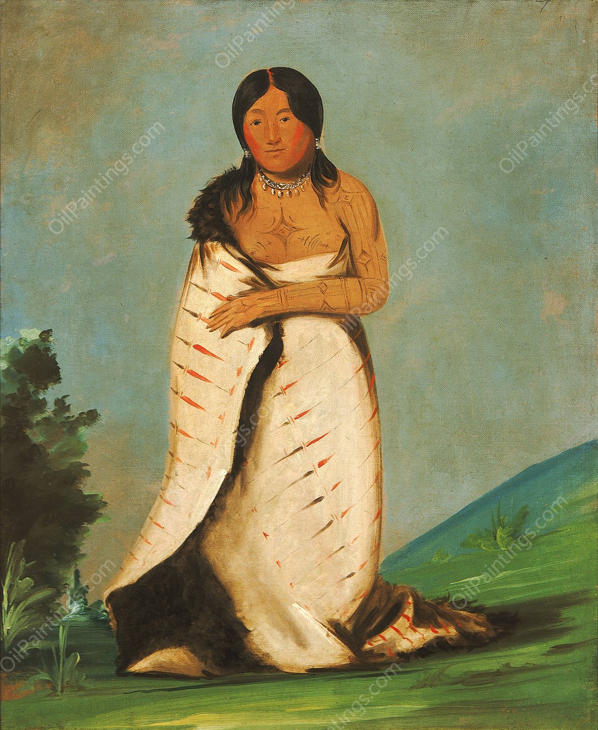 Hee-Lah-Dee, Pure Fountain, Wife of The Smoke  by George Catlin - Hand-Painted Oil Painting Reproduction