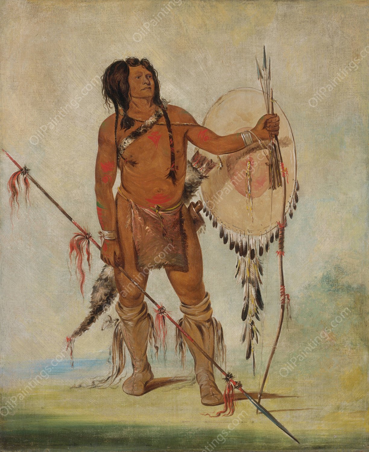 His-Oo-San-Chees, Little Spaniard, a Warrior  by George Catlin - Hand-Painted Oil Painting Reproduction