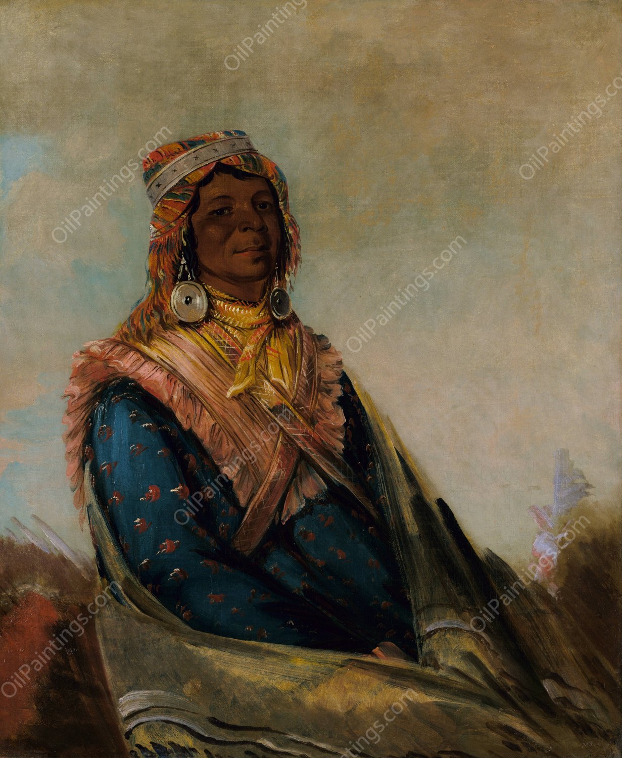 Hol-Te-Mal-Te-Tez-Te-Neek-Ee, Sam Perryman  by George Catlin - Hand-Painted Oil Painting Reproduction