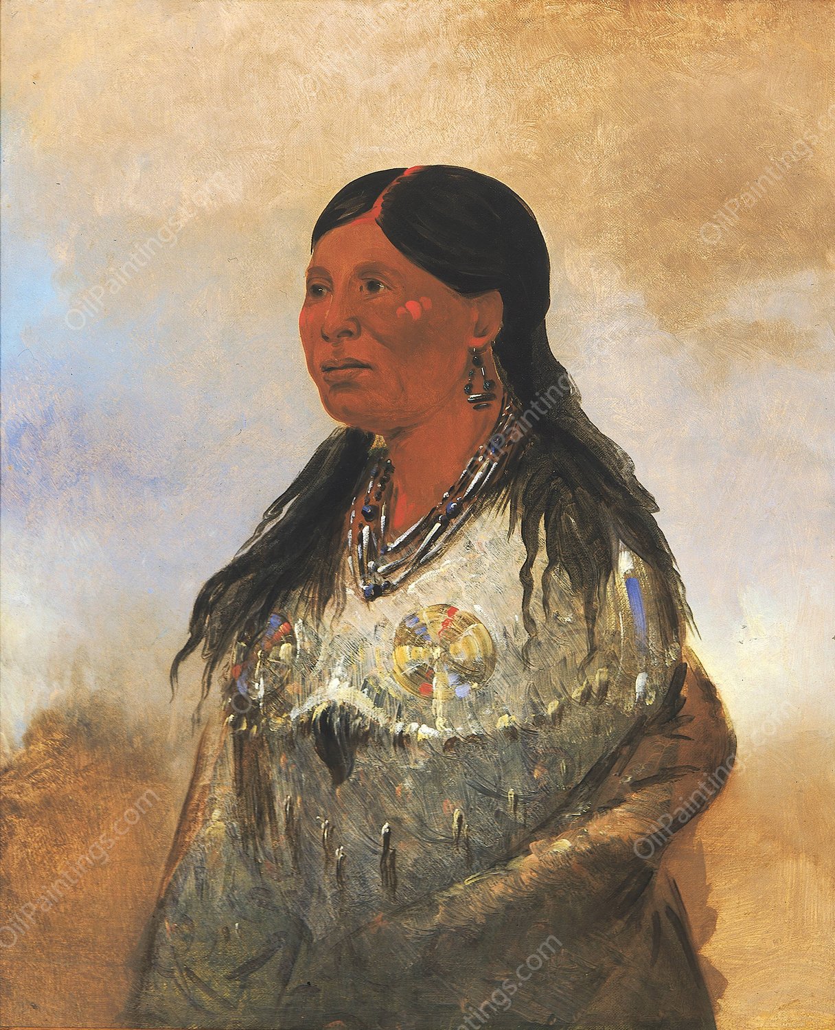 Hon-Je-A-Put-O, Wife of Bear-Catcher  by George Catlin - Hand-Painted Oil Painting Reproduction