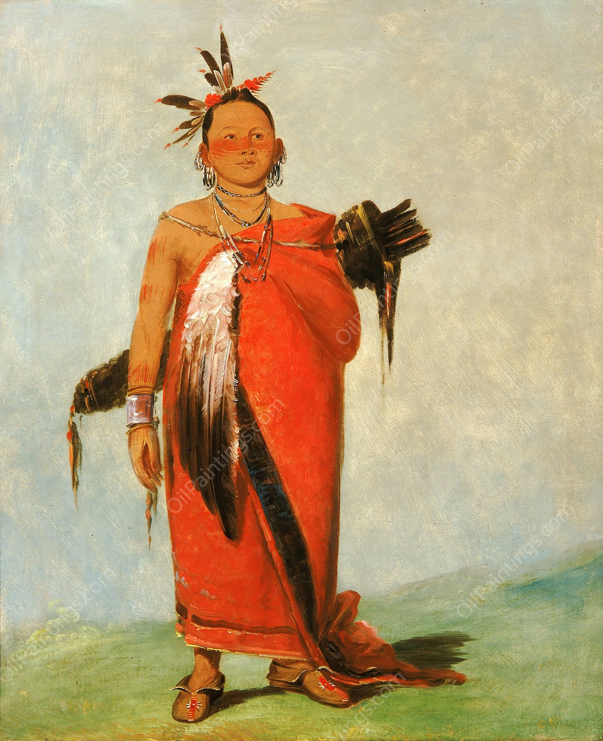 Hongs-Kay-Dee, Great Chief, Son of The Smoke  by George Catlin - Hand-Painted Oil Painting Reproduction