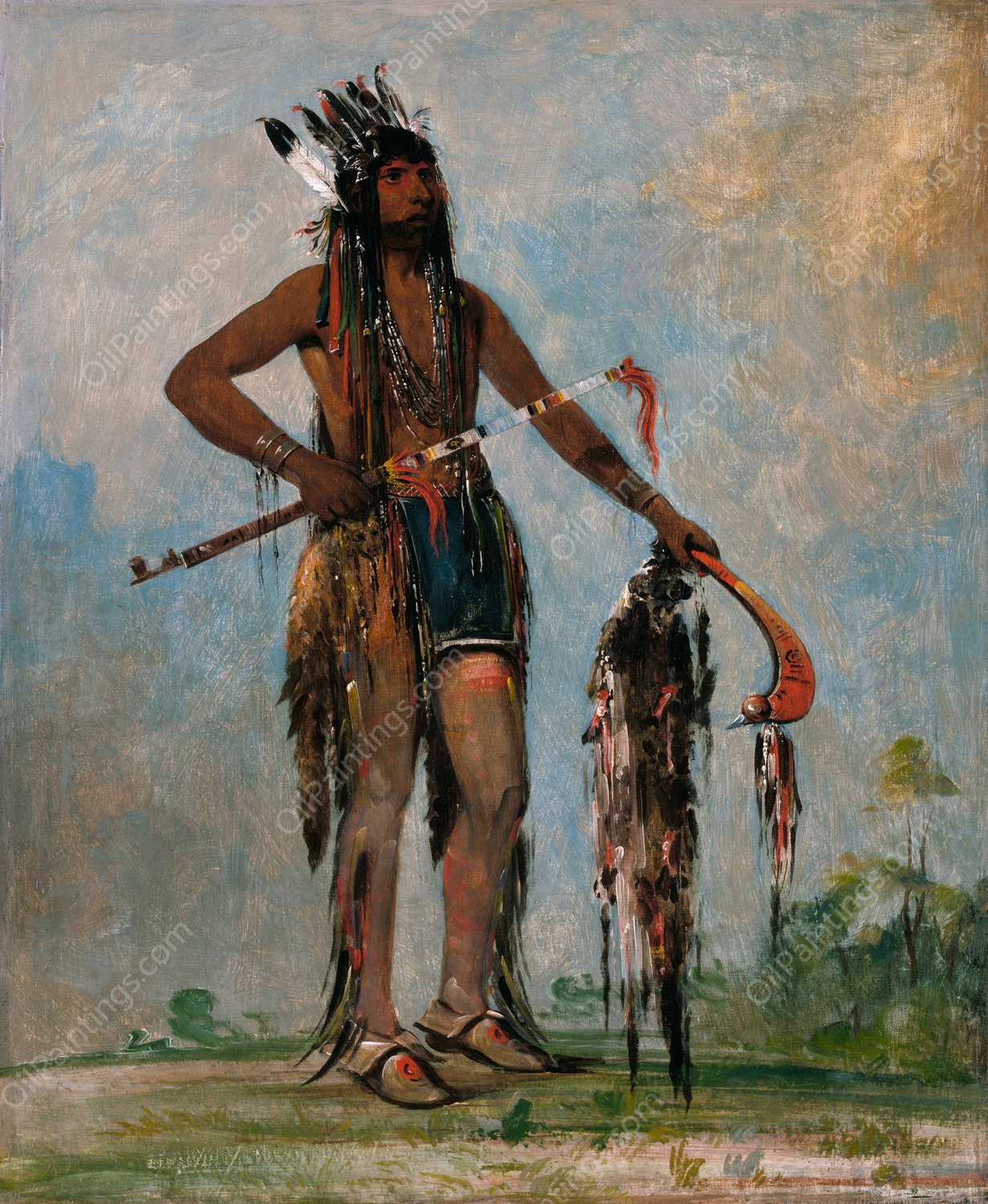 Ka-Bes-Hunk, He Who Travels Everywhere, a Warrior  by George Catlin - Hand-Painted Oil Painting Reproduction