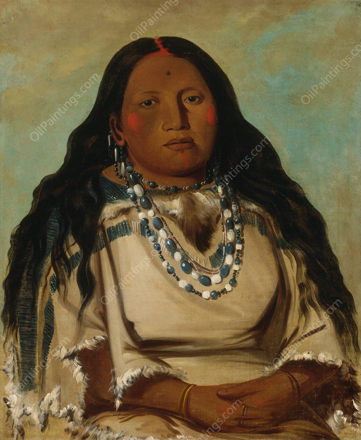 Kah-Beck-A, The Twin, Wife of Bloody Hand  by George Catlin - Hand-Painted Oil Painting Reproduction