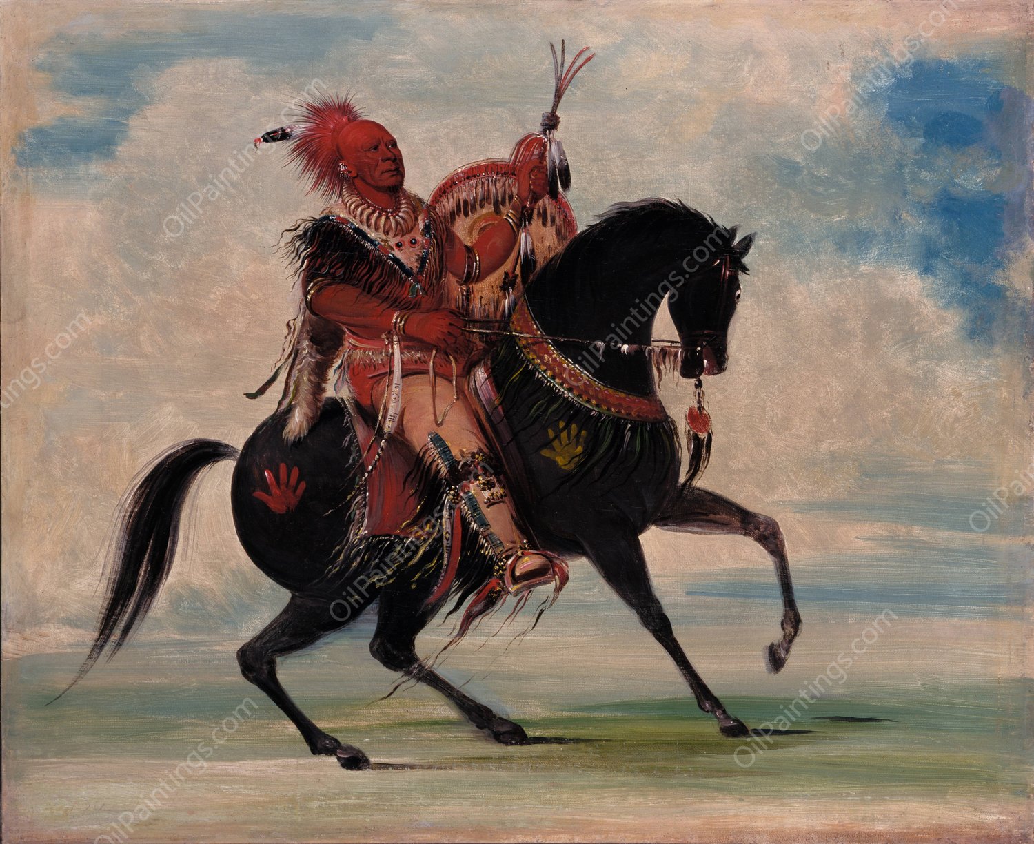 Kee-O-Kuk, The Watchful Fox, Chief of The Tribe, On Horseback  by George Catlin - Hand-Painted Oil Painting Reproduction