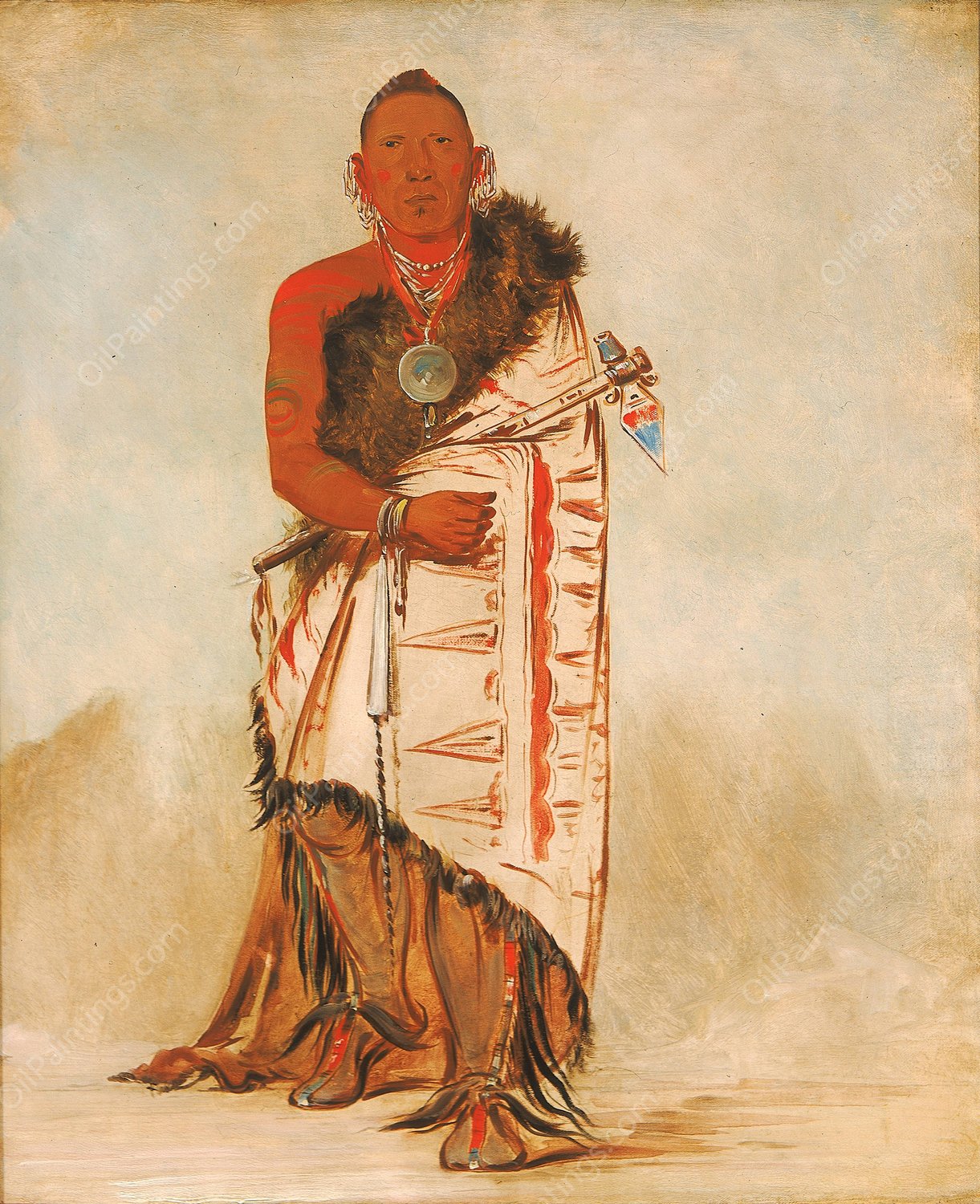 Ki-Ho-Go-Waw-Shu-Shee, Brave Chief, Chief of The Tribe  by George Catlin - Hand-Painted Oil Painting Reproduction