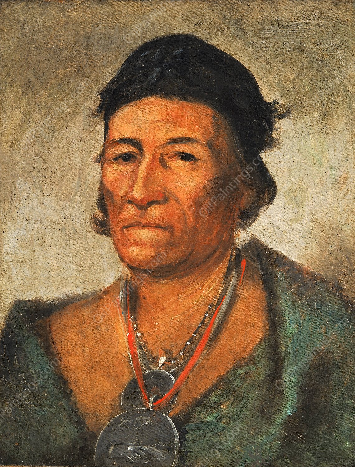 Ko-Man-I-Kin, Big Wave, An Old And Distinguished Chief  by George Catlin - Hand-Painted Oil Painting Reproduction