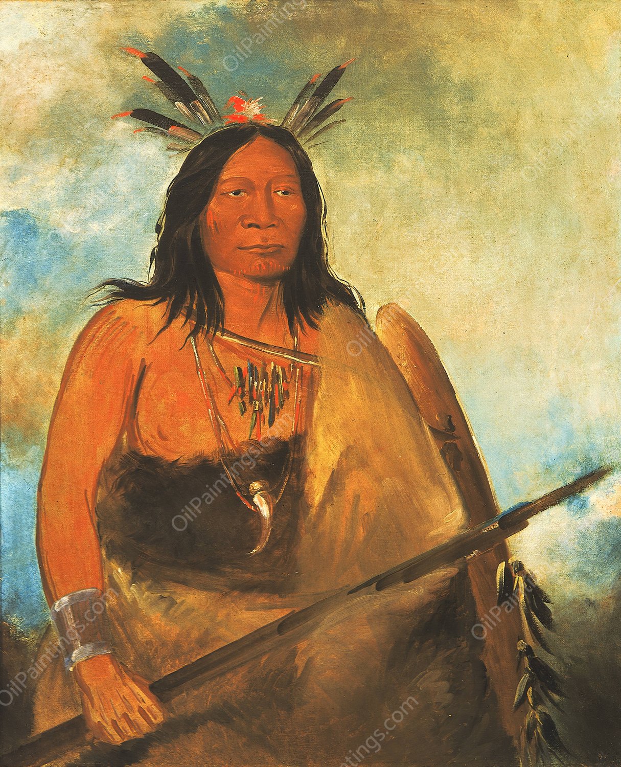 Kots-O-Ko-Ro-Ko, Hair of The Bull's Neck, a Chief  by George Catlin - Hand-Painted Oil Painting Reproduction