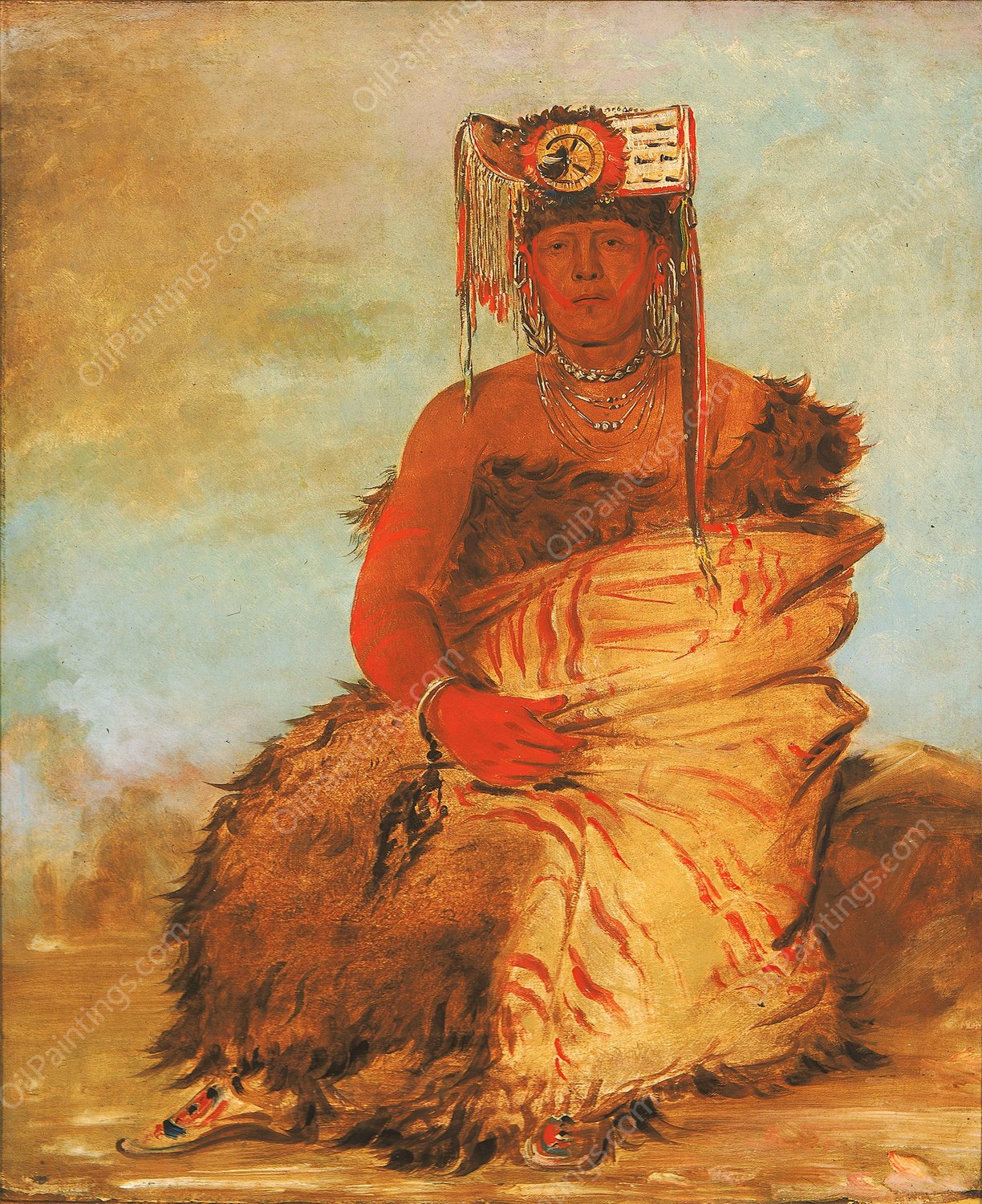 La-Kee-Too-Wi-Ra-Sha, Little Chief, a Tapage Pawnee Warrior  by George Catlin - Hand-Painted Oil Painting Reproduction